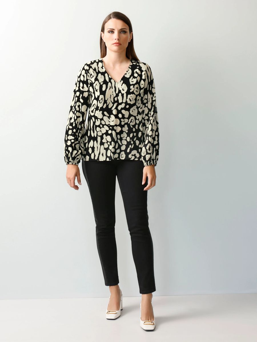V-Ausschnitt Bluse mit Ballonärmeln