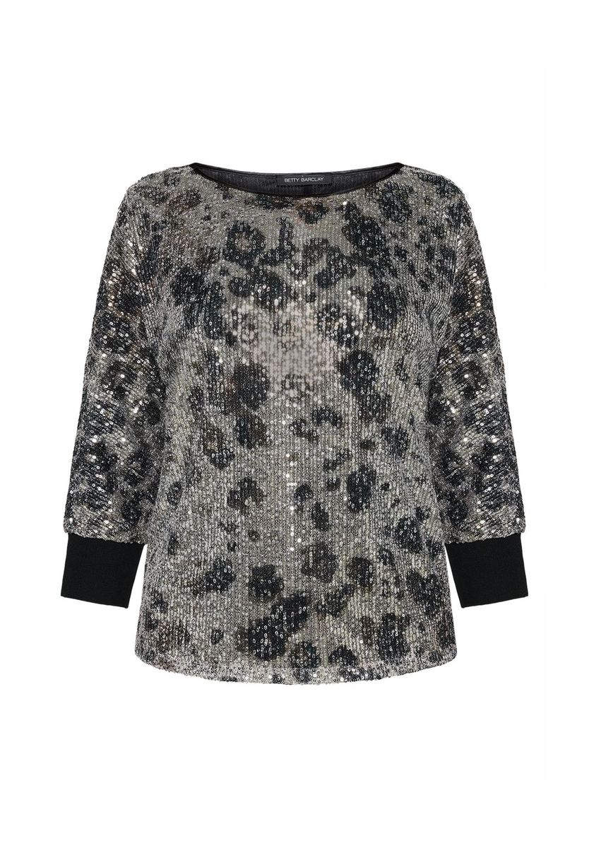 Pailletten Bluse mit Leopardenmuster und Ärmeln