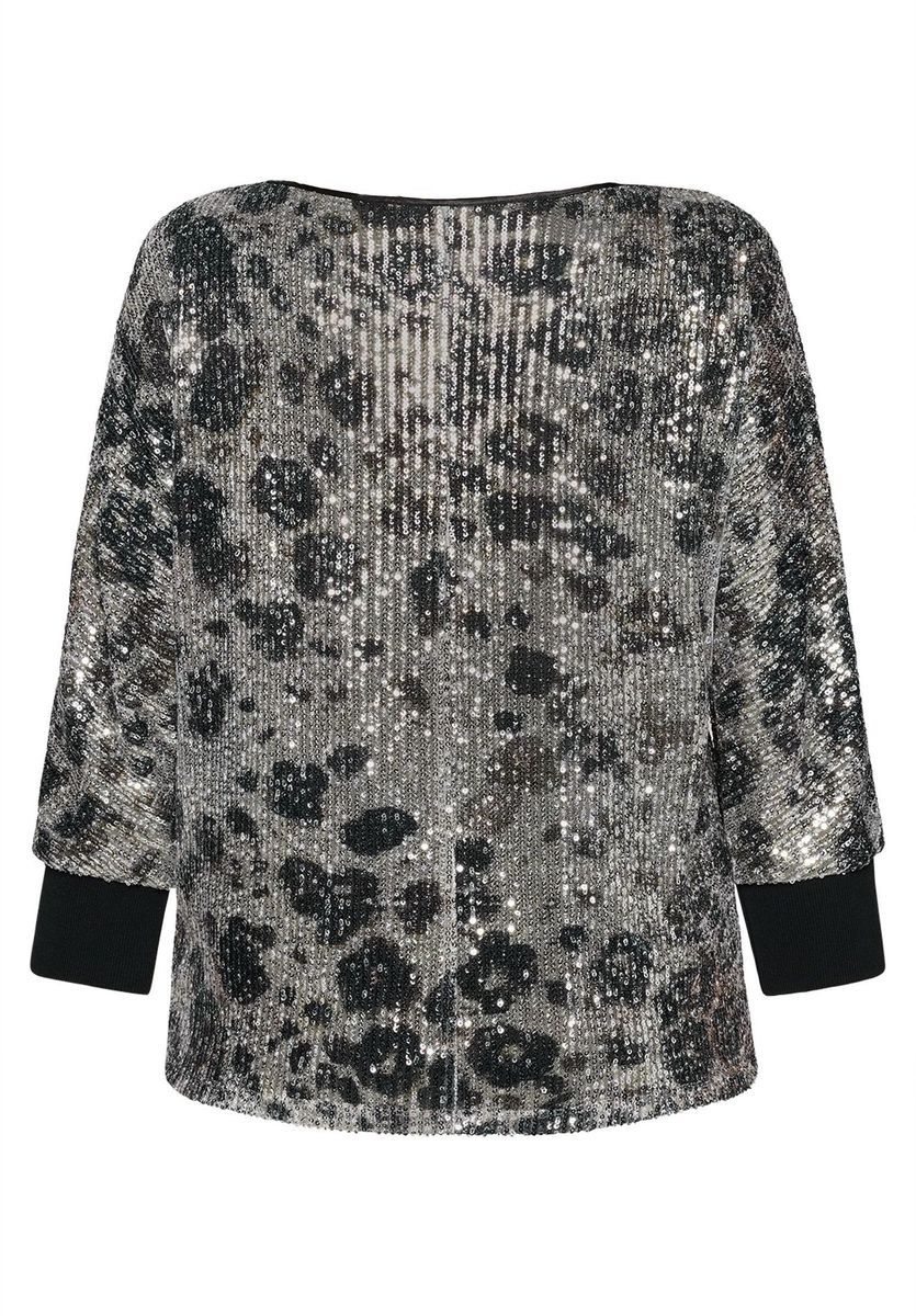 Pailletten Bluse mit Leopardenmuster und Ärmeln