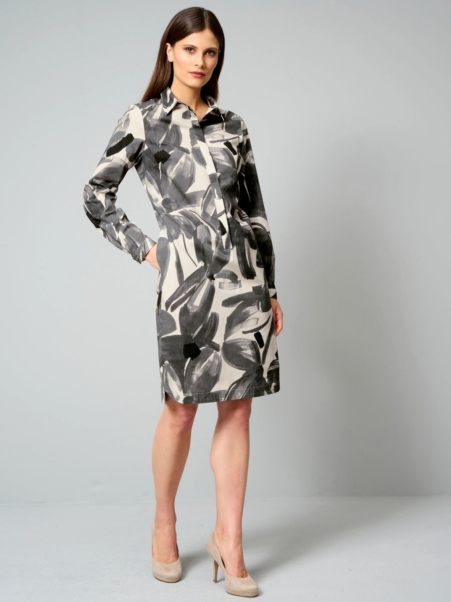 Hemdblusenkleid mit abstraktem Blumenmuster