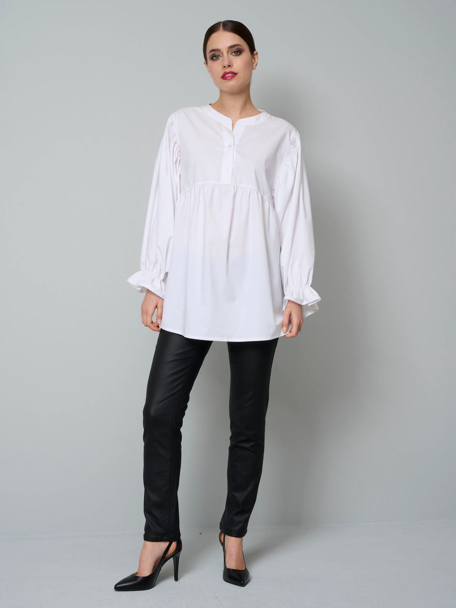Oversized Popelinebluse mit Volants
