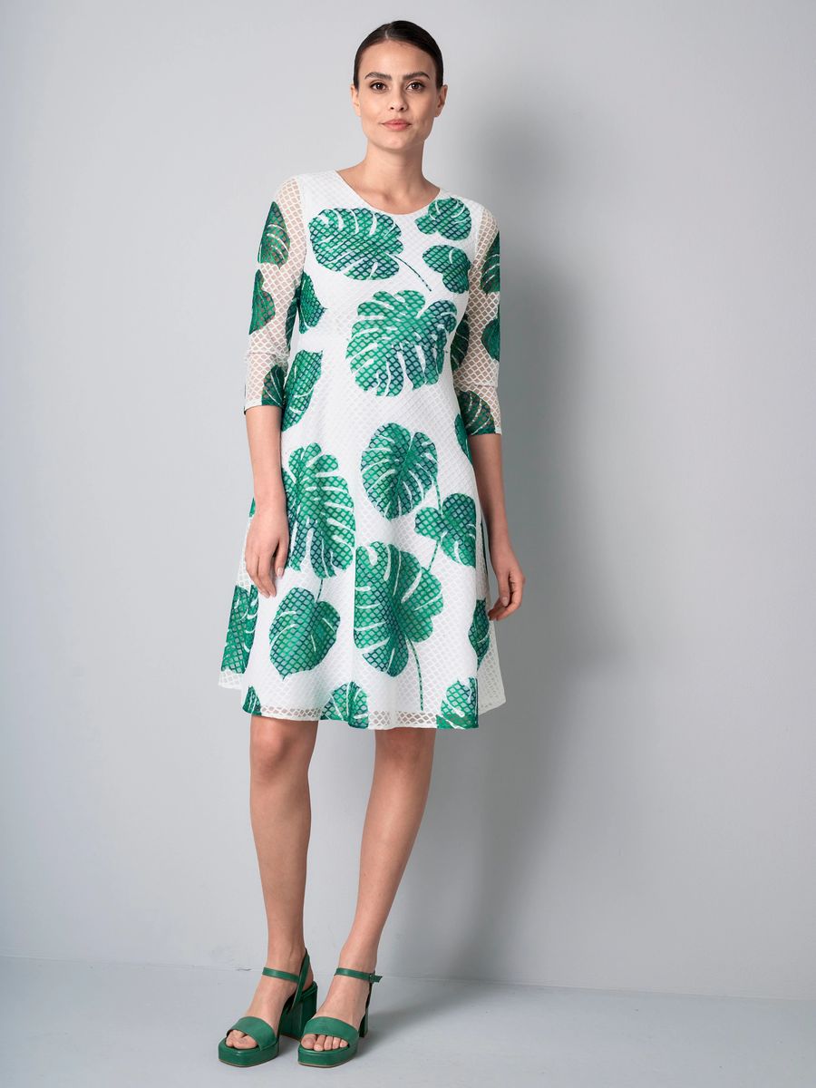 Lochspitzen-Kleid mit tropischem Print
