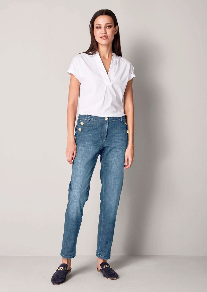 High-Waist Jeans im Matrosen-Look