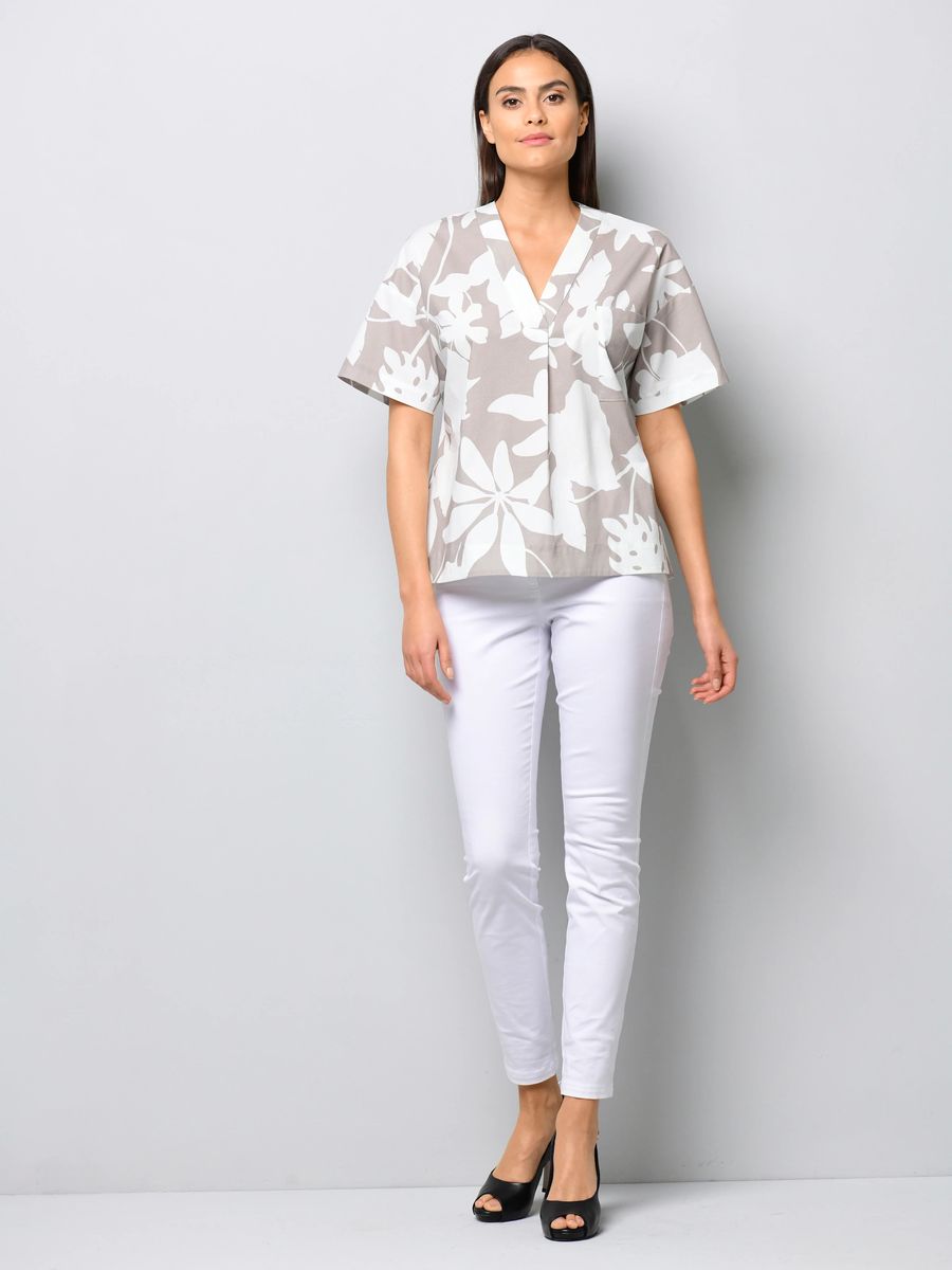 A-Linie V-Ausschnitt Bluse mit Blütenprint