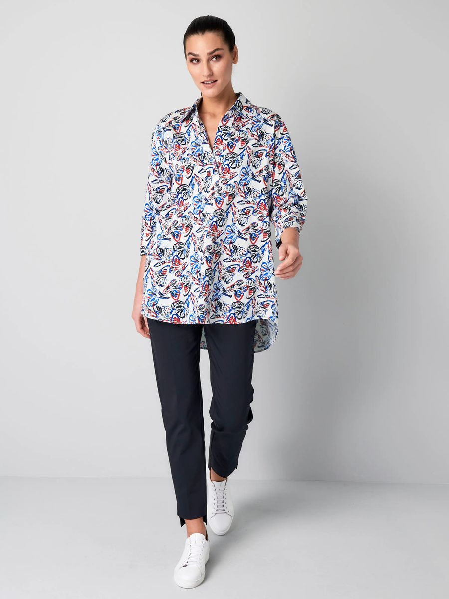 Baumwoll-Hemdbluse mit Schmetterlings-Print