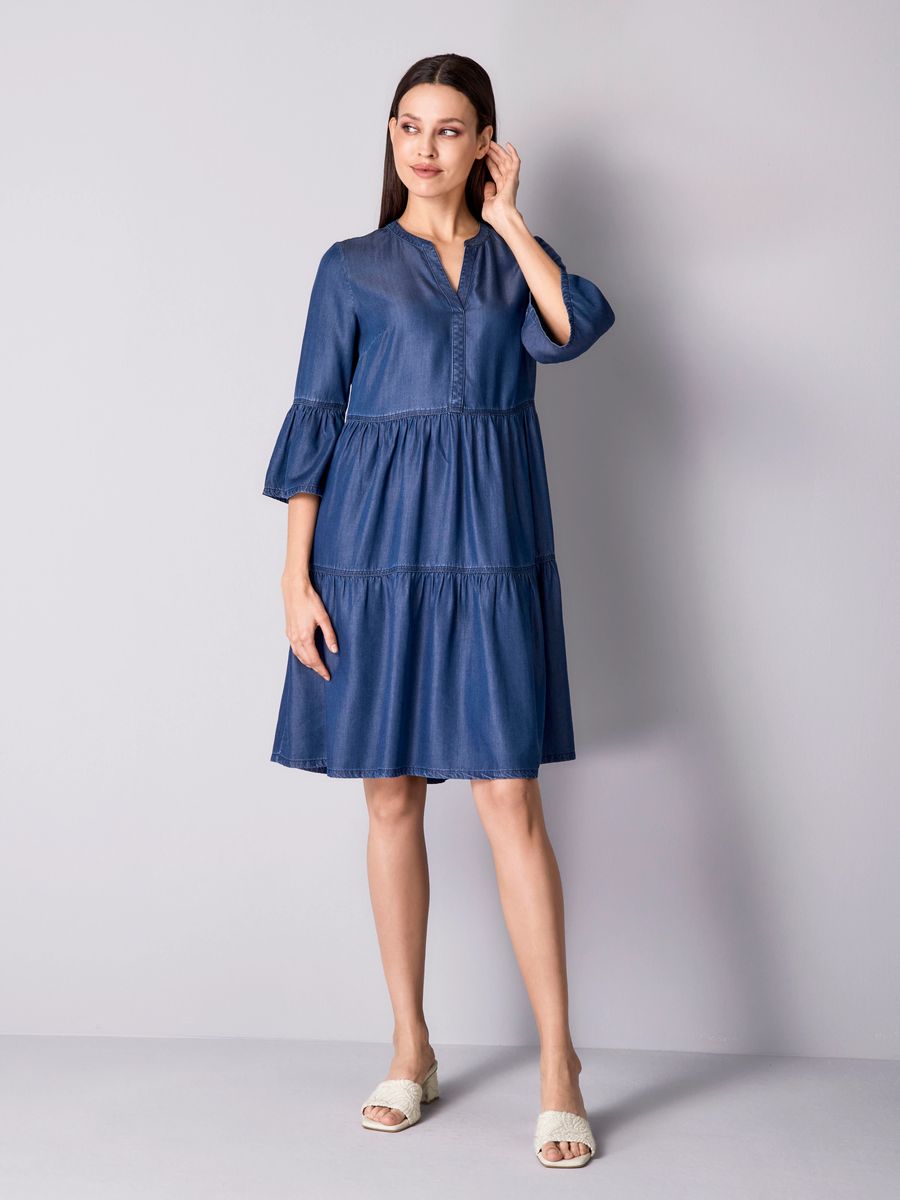 Gestuftes A-Linien-Kleid in Denim-Optik