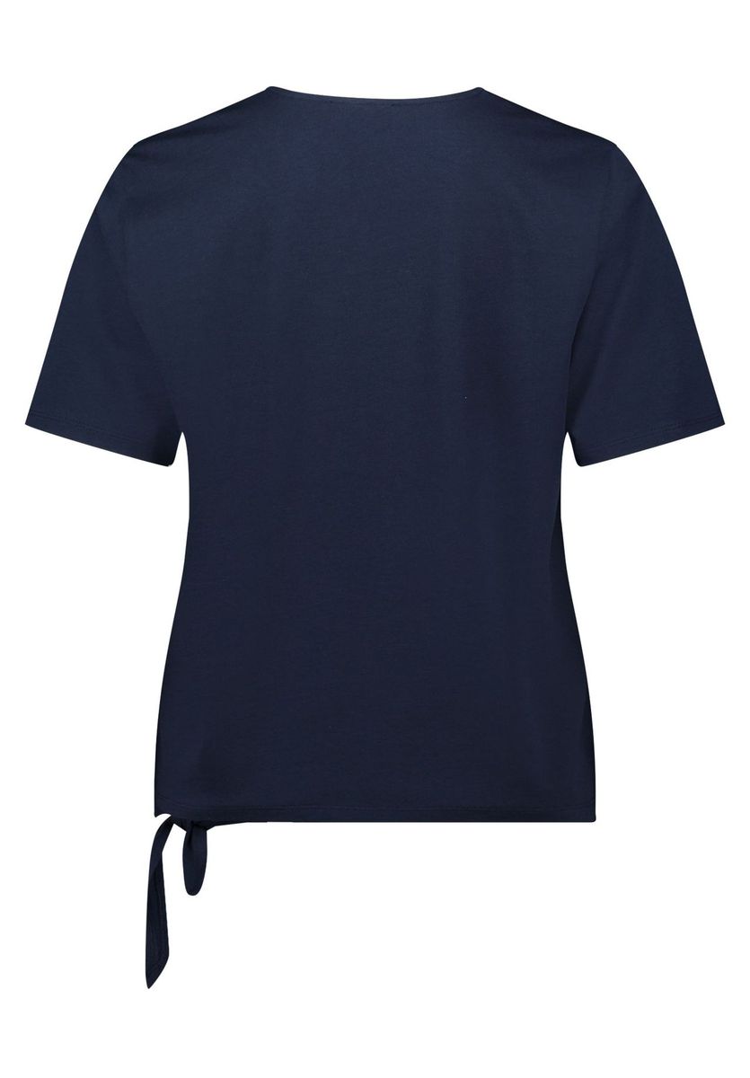 Marineblaues T-Shirt mit V-Ausschnitt und Bindedetail