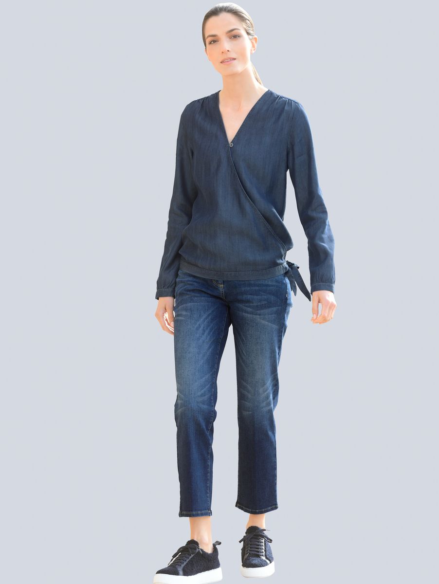 Denimbluse in Wickeloptik mit Seitenschleife