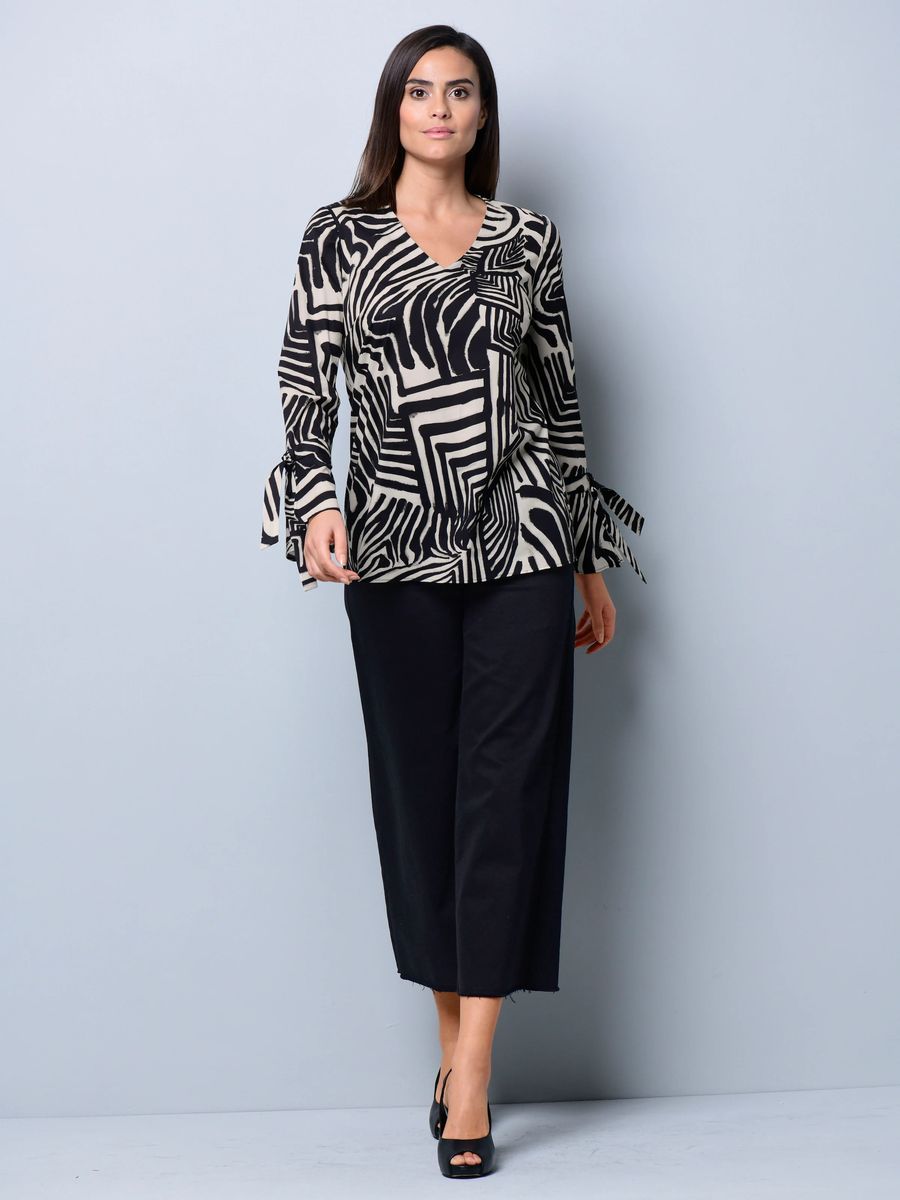 Grafikprint-Bluse mit Bindearm