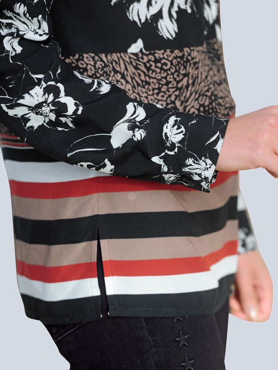 Bluse mit Blumen- und Streifenprint