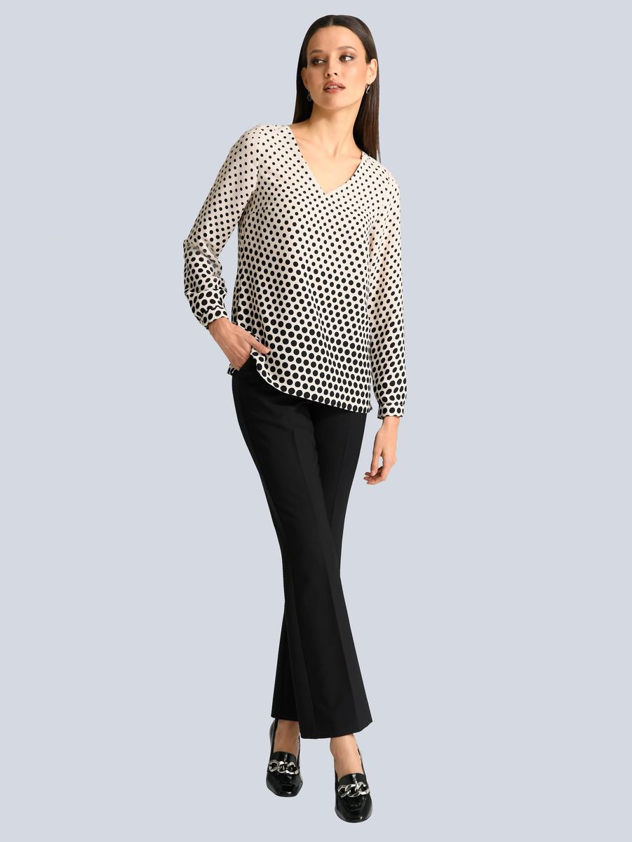 Taillierte V-Ausschnitt Bluse mit Punkten