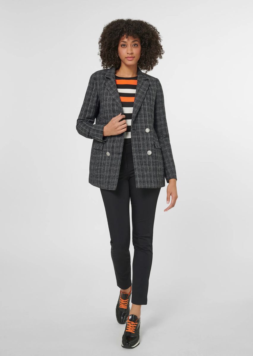 Doppelreihiger Karo-Blazer mit Silberknöpfen