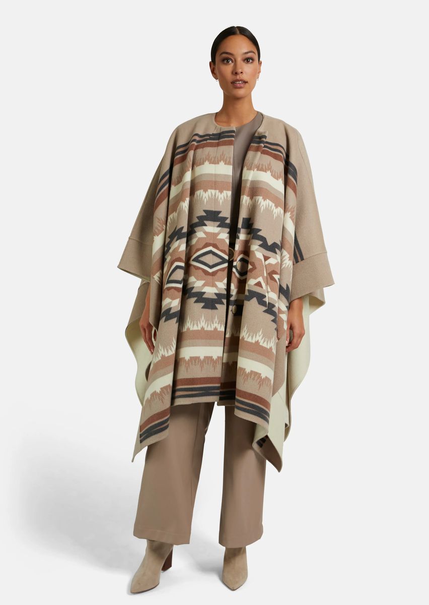 Kragenloses Doubleface-Cape mit Ethno-Print
