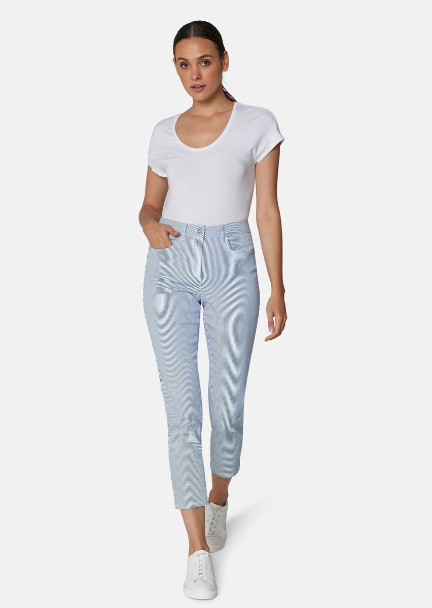Fein gestreifte Slim 7/8-Jeans