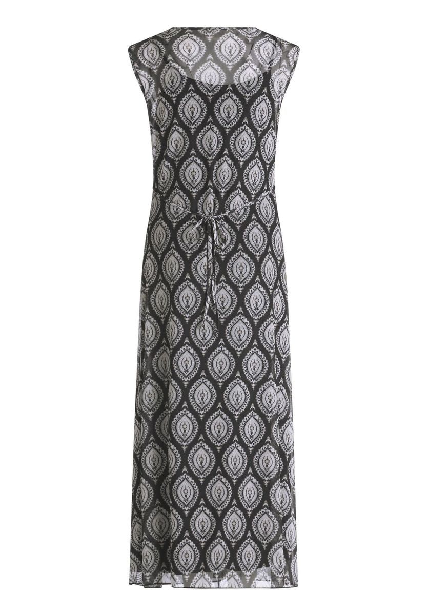 Bedrucktes ärmelloses Midikleid mit Bindegürtel