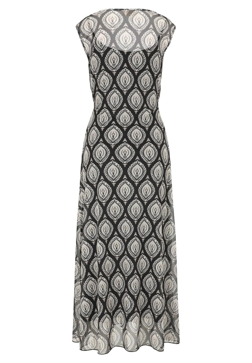 Bedrucktes ärmelloses Midikleid mit Bindegürtel