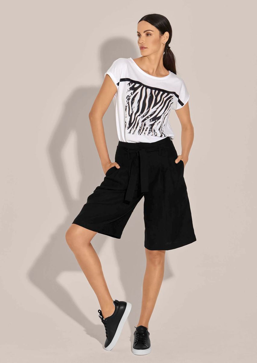High-Waist Leinen-Bermudas