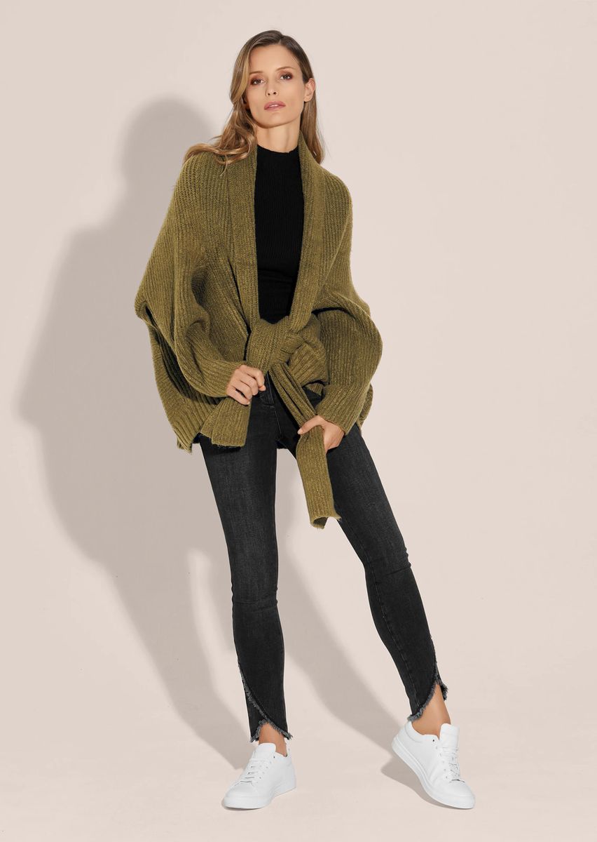 Oversize-Wickelstrickmantel mit Bindegürtel