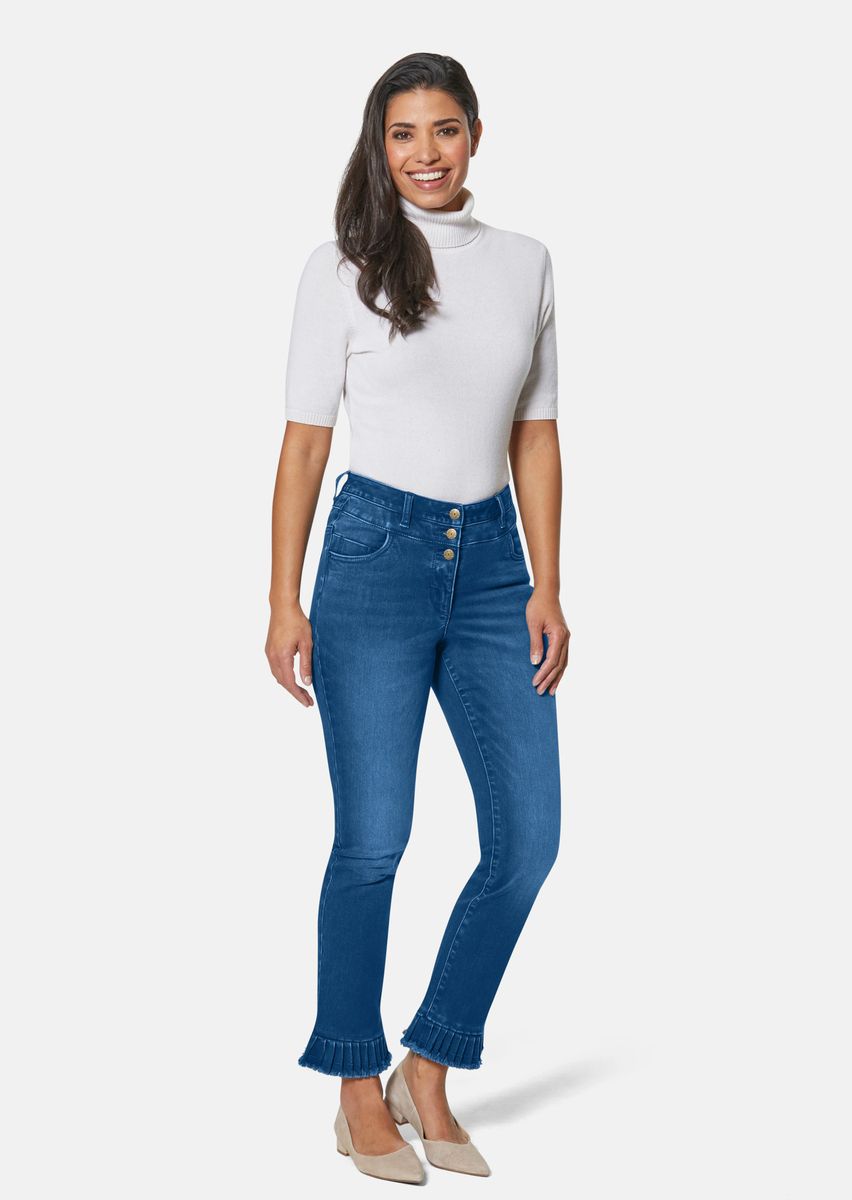 High-Waist Knöcheljeans mit Plissee-Saum