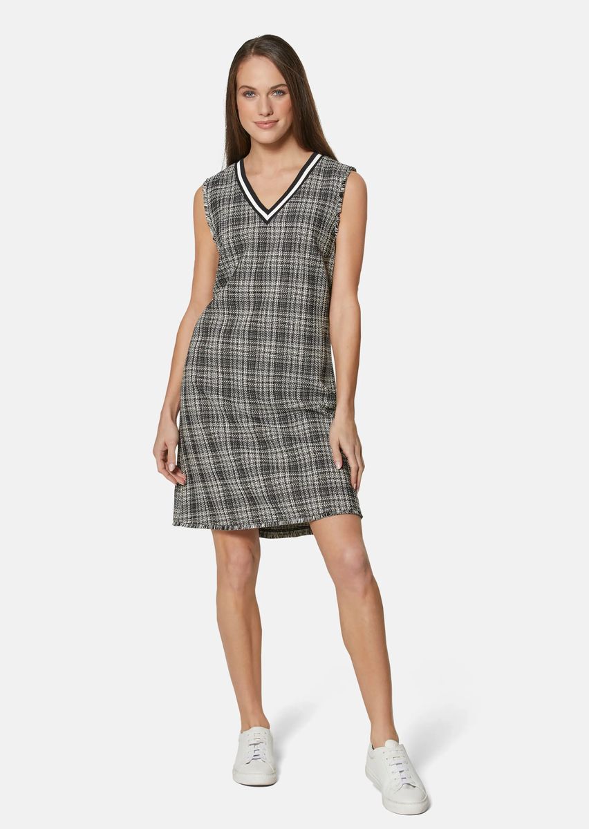 Ärmelloses kariertes Tweed-Shiftkleid