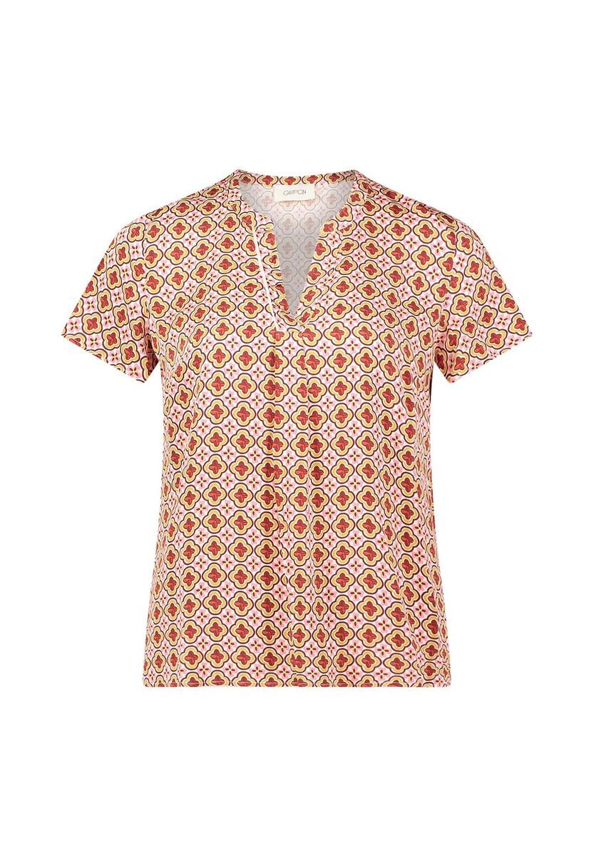 Blusenshirt mit Grafikdruck und V-Ausschnitt