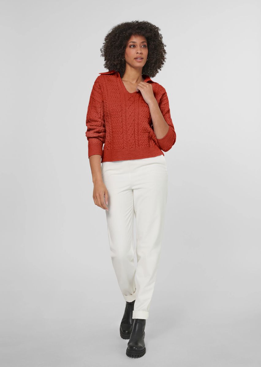 Zopfstrickpullover mit Polokragen