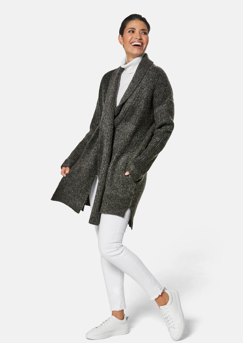 Oversized Long-Strickjacke in Melange-Optik