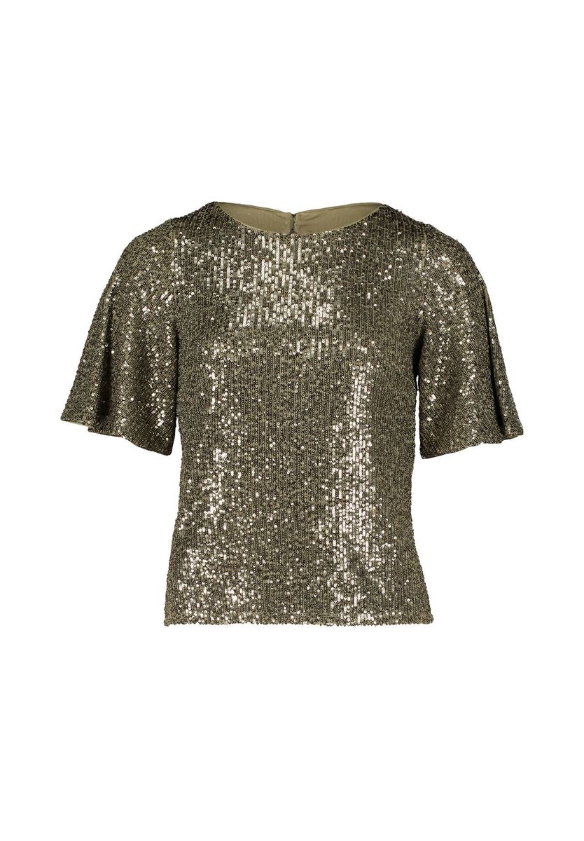 Vera Mont Pailletten-Bluse mit Flügelärmeln, braun, 42