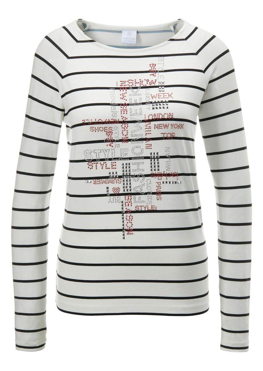 Ringelshirt mit Raglanärmeln und Strass
