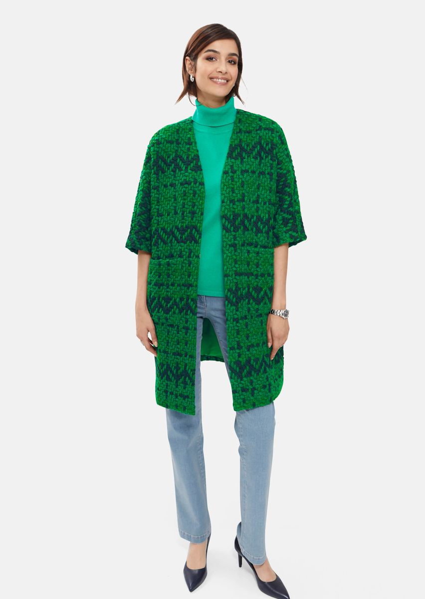 Strukturierte Jacquard-Longjacke mit Fledermausärmeln