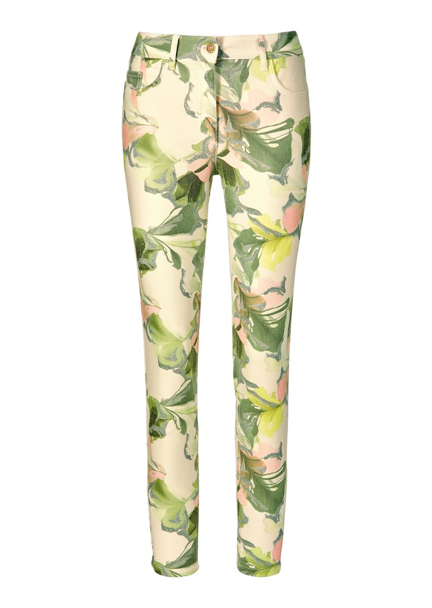 Schmale knöchellange Blumenmuster-Hose