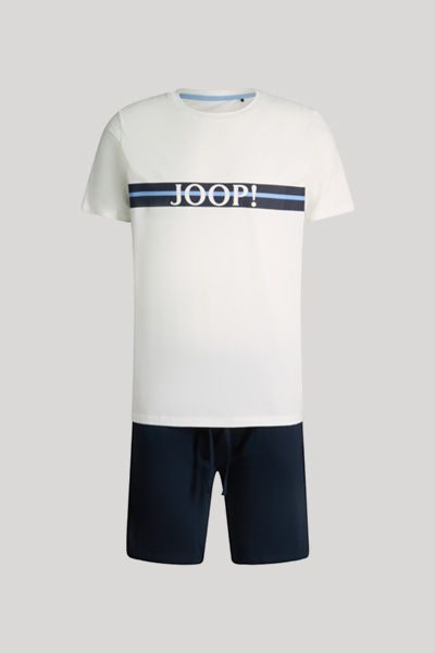 Joop! Weißes und Marineblaues Baumwoll-Pyjama-Set mit Logo-Print