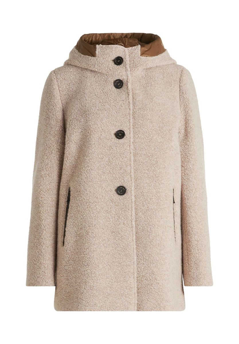 Wollmischung Mantel mit Kapuze und Knöpfen