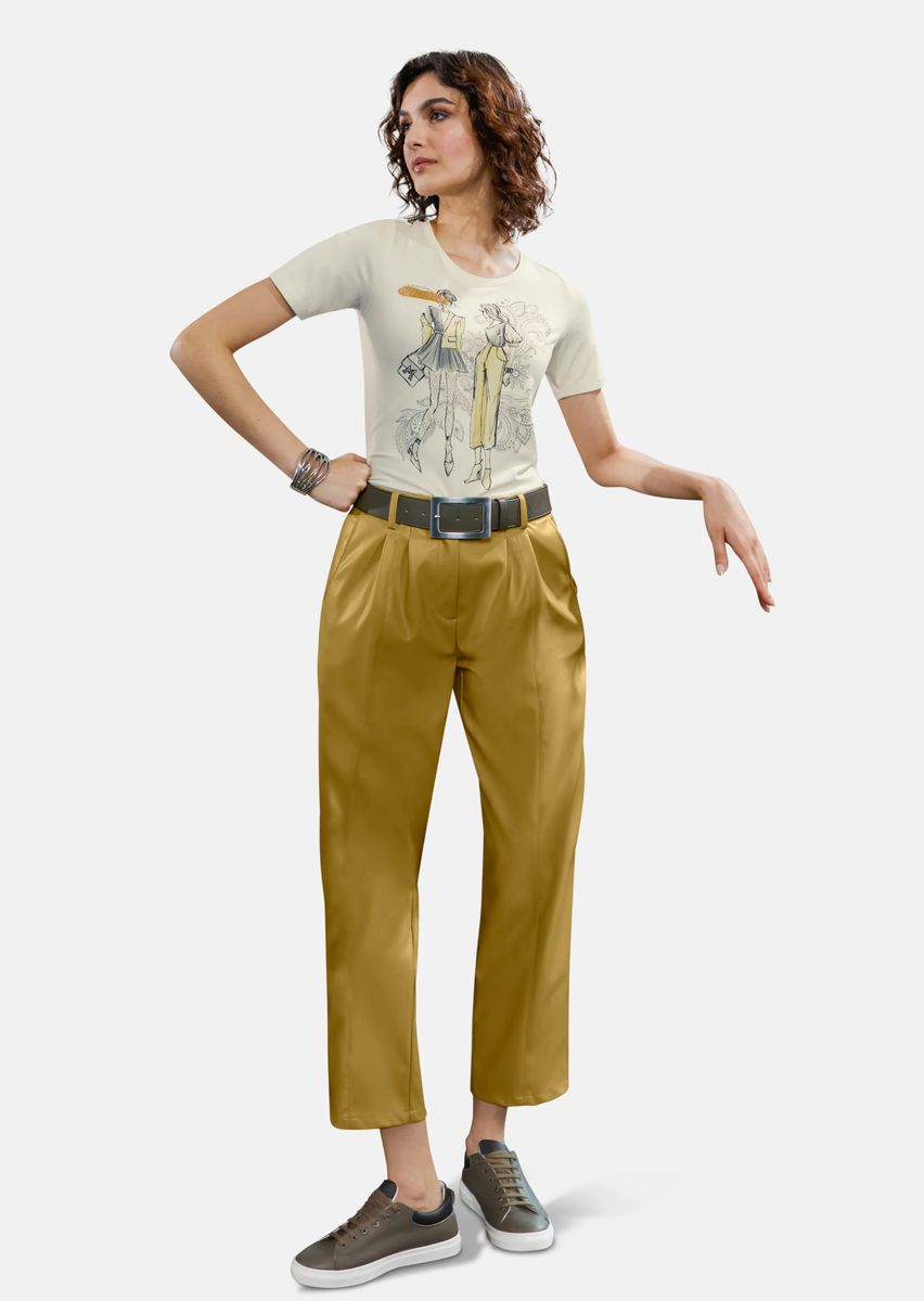 Verkürzte Bundfaltenhose aus Lederimitat
