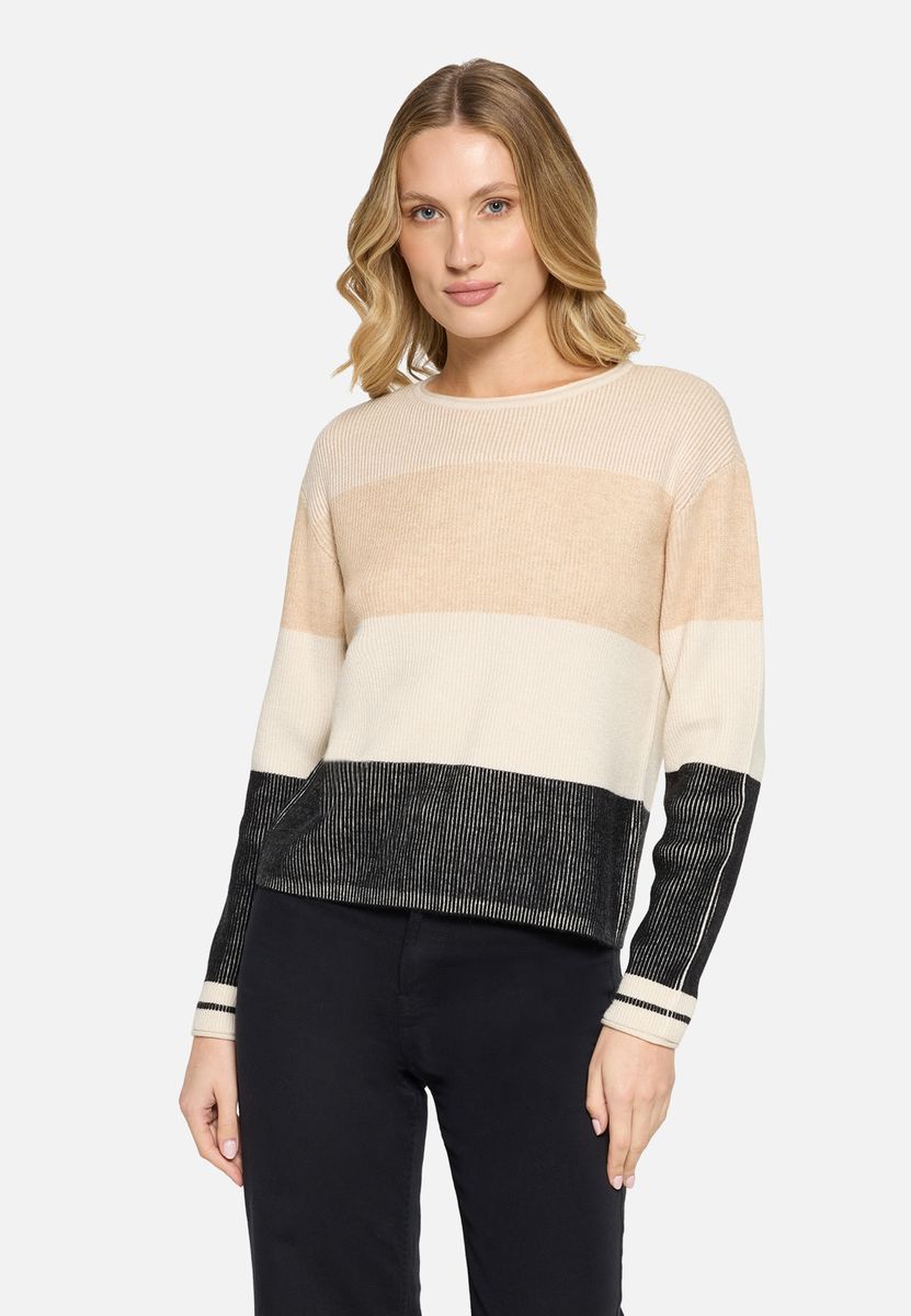 Moderner Color-Block Rippstrick-Pullover