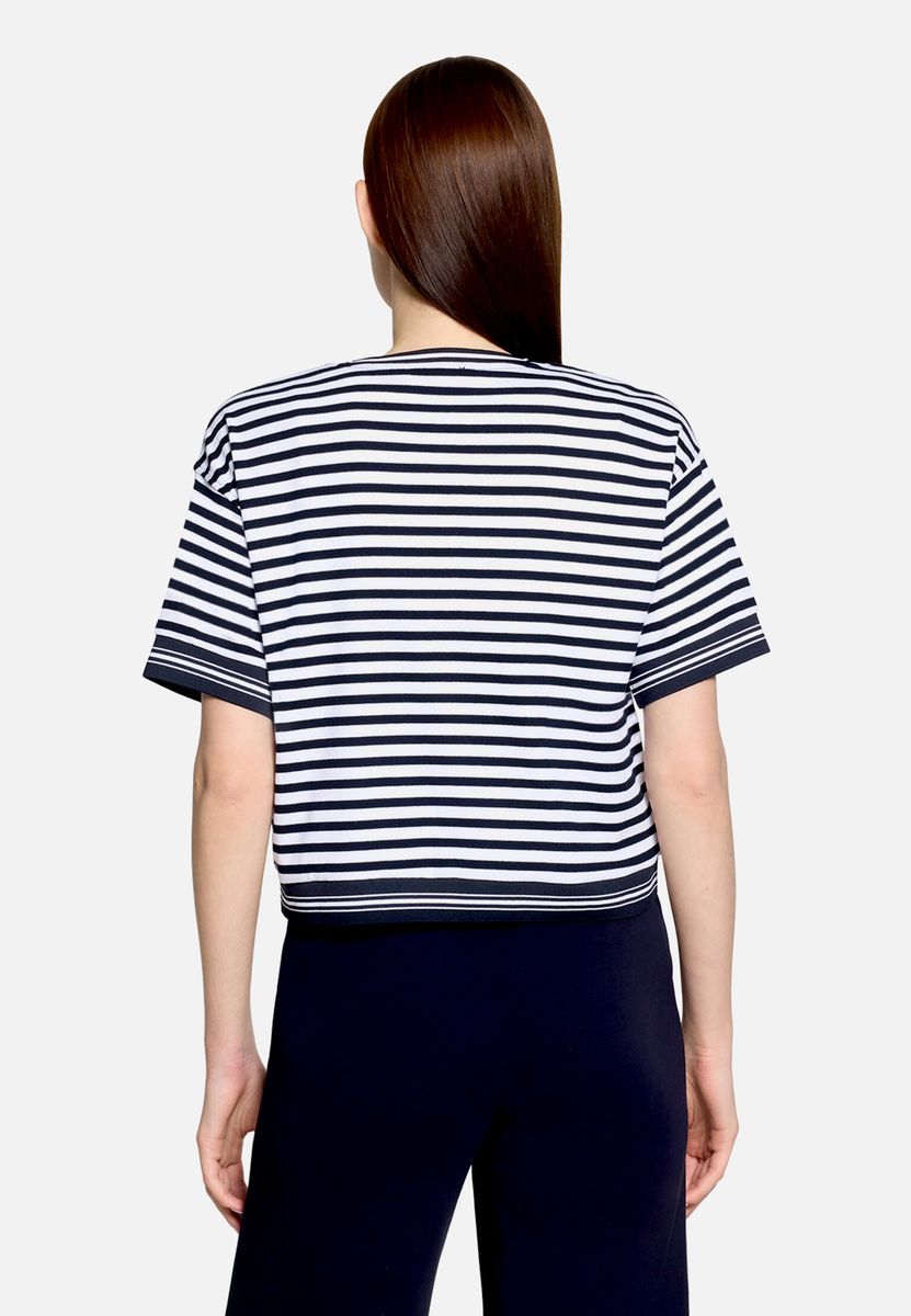 Gestreifte Kurzarm-Shirtjacke mit Reißverschluss