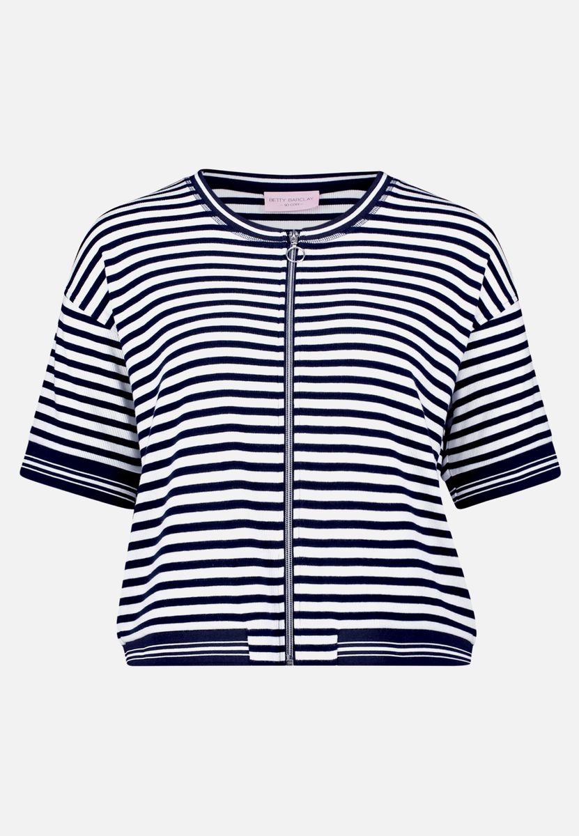 Gestreifte Kurzarm-Shirtjacke mit Reißverschluss
