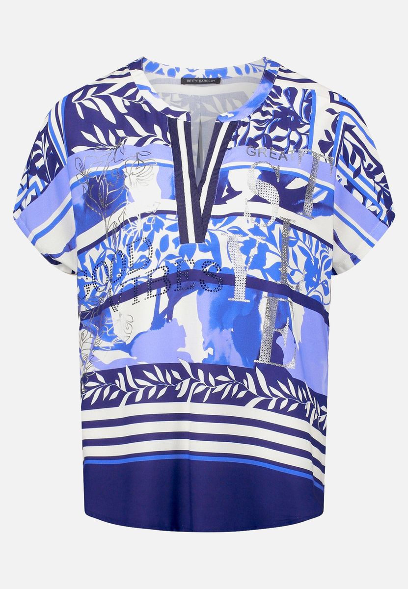 Florale Tunika-Bluse mit Glitzersteinen