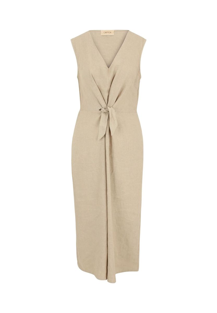 Ärmelloses Leinen-Midikleid mit Bindedetail