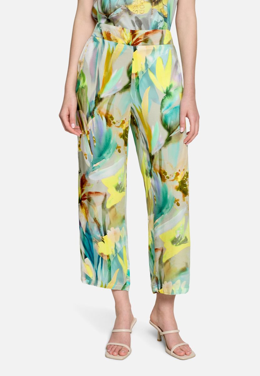 Weite Marlene-Hose mit Aquarell-Blumenmuster