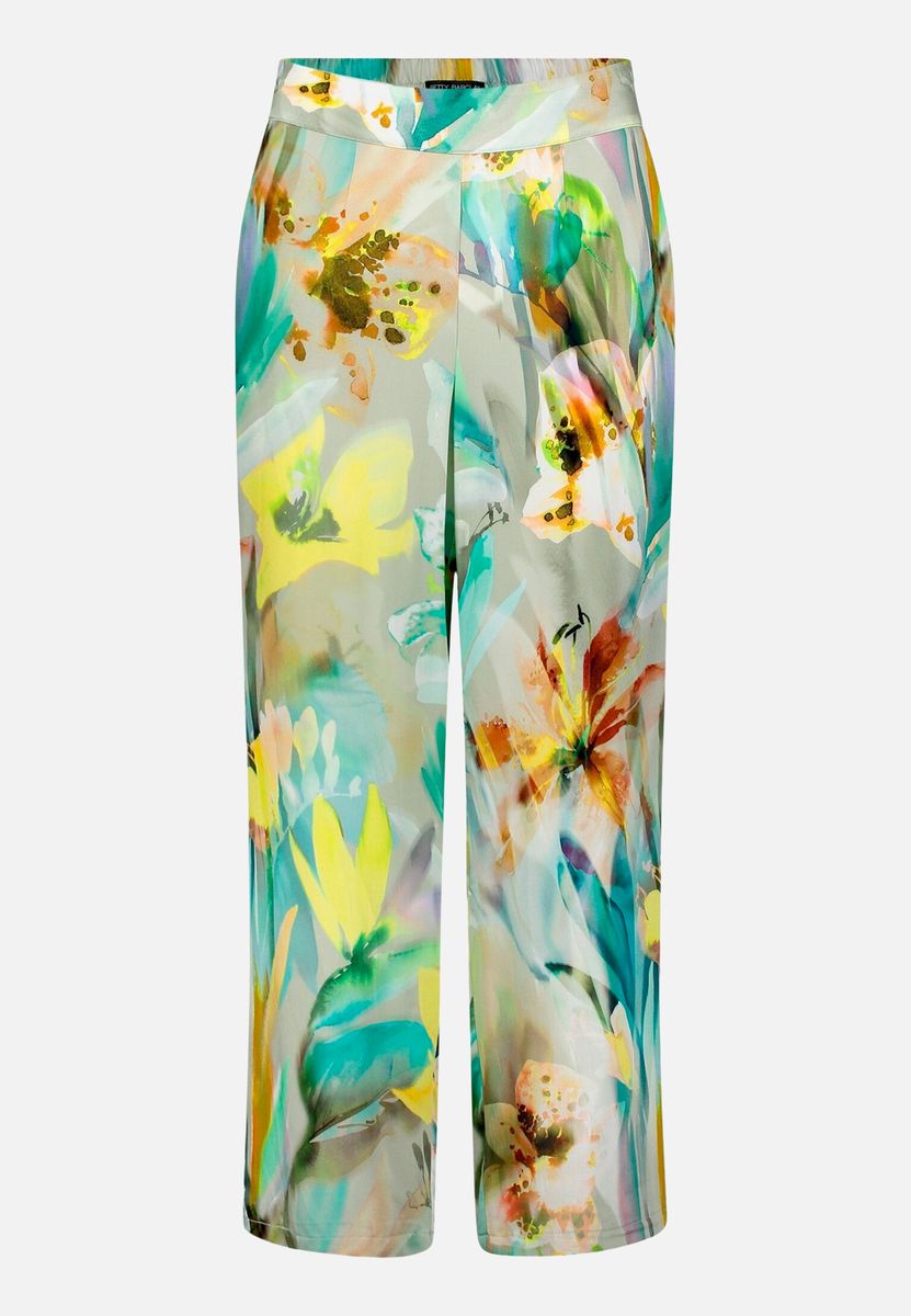 Weite Marlene-Hose mit Aquarell-Blumenmuster