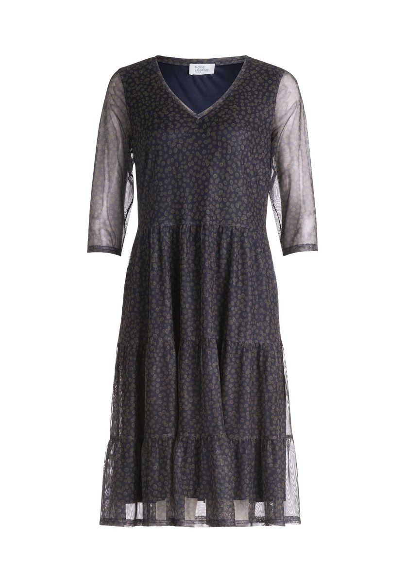 Gepunktetes, gestuftes Midi-Meshkleid