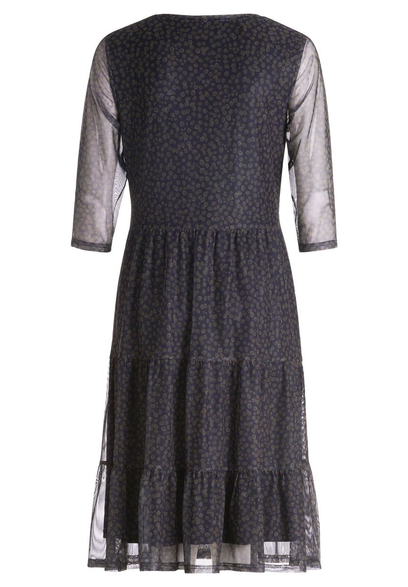 Gepunktetes, gestuftes Midi-Meshkleid