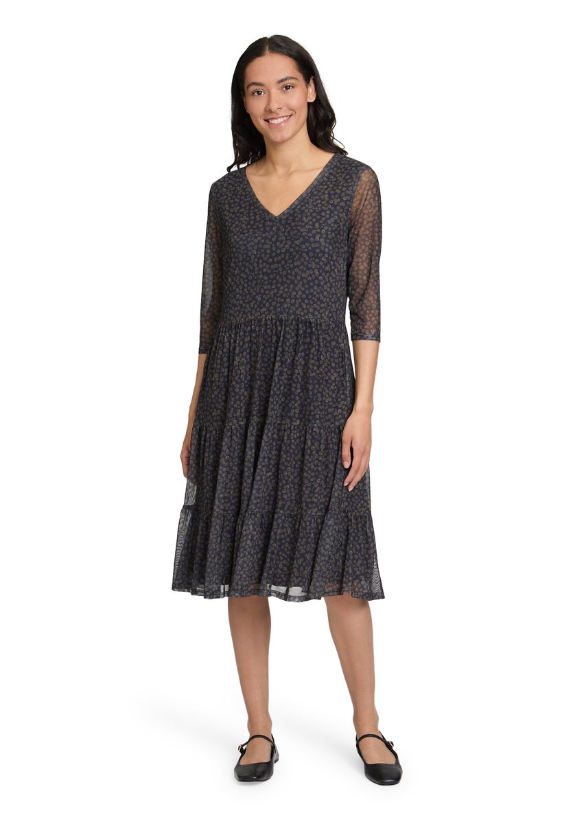 Gepunktetes, gestuftes Midi-Meshkleid