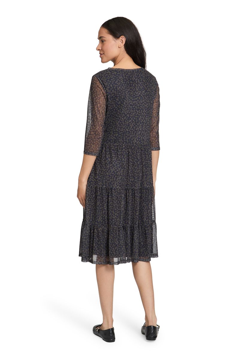 Gepunktetes, gestuftes Midi-Meshkleid