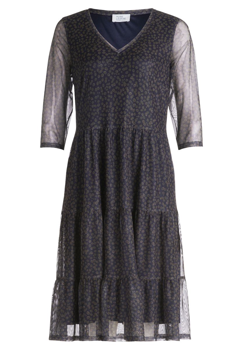 Gepunktetes, gestuftes Midi-Meshkleid
