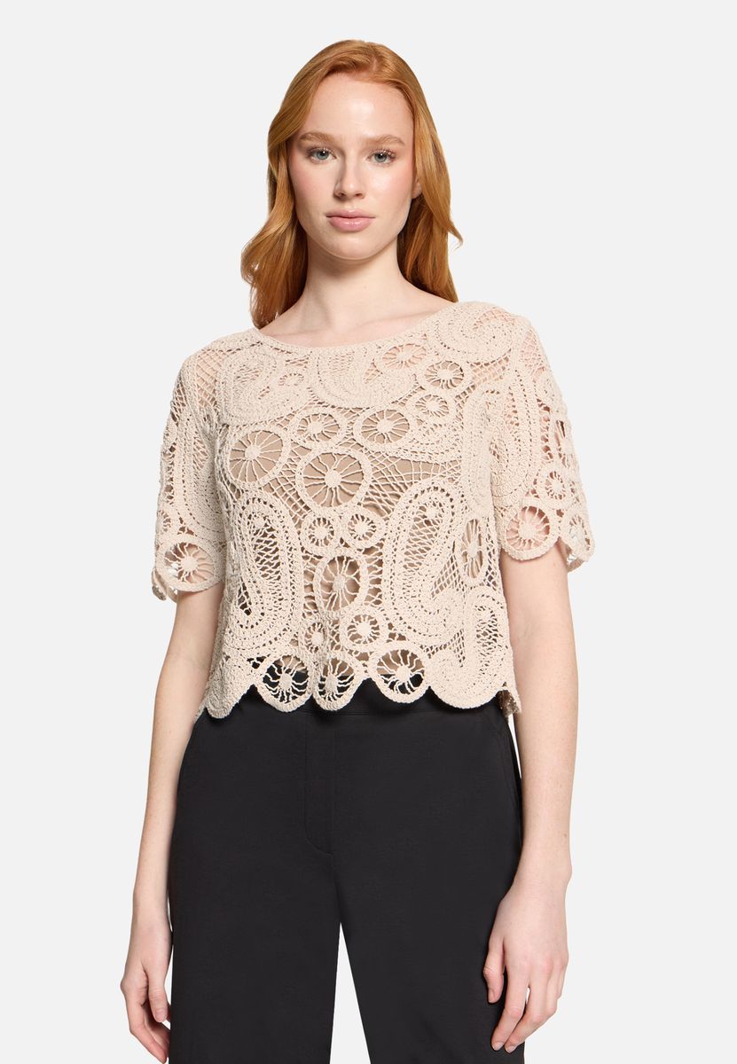 Paisley-Spitzentop mit U-Boot-Ausschnitt