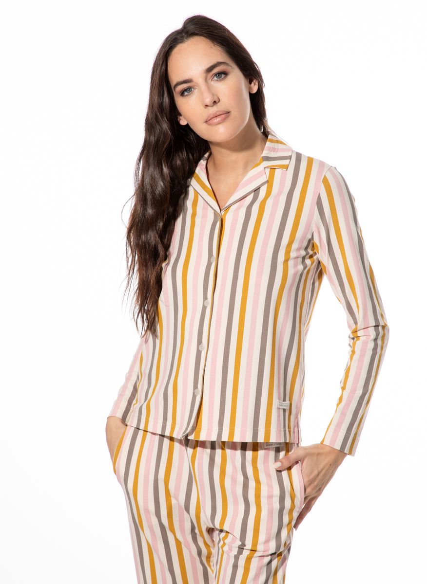 Gestreiftes Langarm Schlafshirt