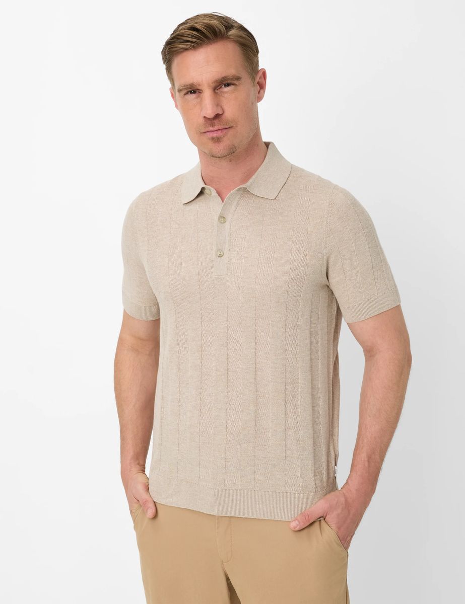 Vertikal geripptes Strick-Poloshirt