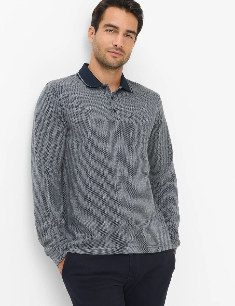Strukturiertes Langarm-Poloshirt aus Baumwolle
